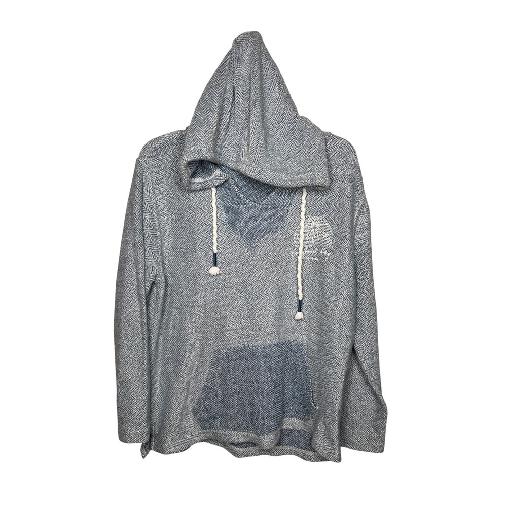 Ocean Drive Womens Blue Herringbone Longboat Key Florida Palm Tree Hoodie Size M